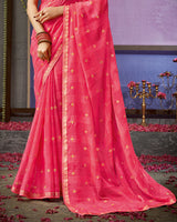 Vishal Prints Froly Pink Designer Patterned Chiffon Saree With Embroidery Work And Fancy Border