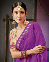 Vishal Prints Deep Magenta Designer Patterned Chiffon Saree With Embroidery Work And Fancy Border
