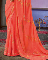 Vishal Prints Coral Designer Patterned Chiffon Saree With Embroidery Work And Fancy Border