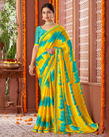 Vishal Prints Dark Yellow Printed Fancy Chiffon Saree With Border