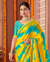 Vishal Prints Dark Yellow Printed Fancy Chiffon Saree With Border