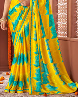 Vishal Prints Dark Yellow Printed Fancy Chiffon Saree With Border