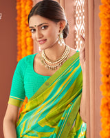 Vishal Prints Aqua Green Printed Fancy Chiffon Saree With Border