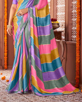 Vishal Prints Multi Color Printed Fancy Chiffon Saree With Border