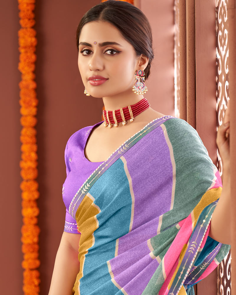 Vishal Prints Multi Color Printed Fancy Chiffon Saree With Border