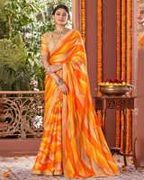 Vishal Prints Yellowish Orange Printed Fancy Chiffon Saree With Border