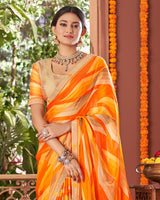 Vishal Prints Yellowish Orange Printed Fancy Chiffon Saree With Border