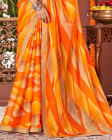 Vishal Prints Yellowish Orange Printed Fancy Chiffon Saree With Border