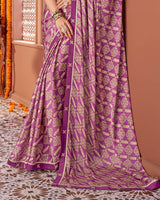 Vishal Prints Purple Printed Fancy Chiffon Saree With Border