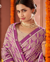 Vishal Prints Purple Printed Fancy Chiffon Saree With Border