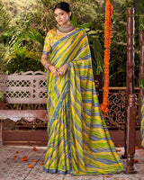 Vishal Prints Olive Green Printed Fancy Chiffon Saree With Border