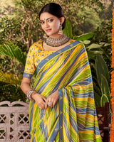 Vishal Prints Olive Green Printed Fancy Chiffon Saree With Border