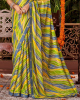 Vishal Prints Olive Green Printed Fancy Chiffon Saree With Border