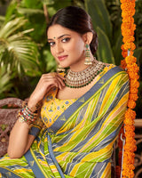 Vishal Prints Olive Green Printed Fancy Chiffon Saree With Border