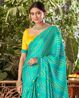 Vishal Prints Teal Green Printed Fancy Chiffon Saree With Border