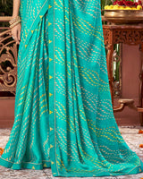 Vishal Prints Teal Green Printed Fancy Chiffon Saree With Border