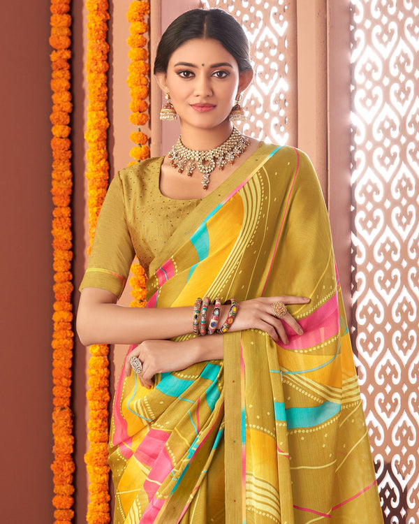 Vishal Prints Dark Sand Printed Fancy Chiffon Saree With Border