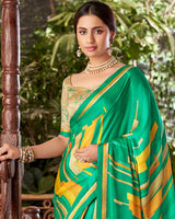 Vishal Prints Dark Sea Green Printed Fancy Chiffon Saree With Border