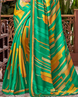 Vishal Prints Dark Sea Green Printed Fancy Chiffon Saree With Border