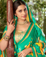 Vishal Prints Dark Sea Green Printed Fancy Chiffon Saree With Border