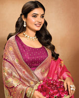 Vishal Prints Amaranth Pink Designer Satin-Dola Saree With Diamond Work, Core Piping And Tassel