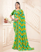 Vishal Prints Turquoise And Moss Green Printed Georgette Saree With Fancy Border
