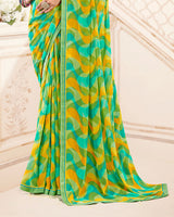 Vishal Prints Turquoise And Moss Green Printed Georgette Saree With Fancy Border