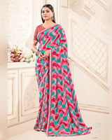 Vishal Prints Light Coral And Bright Maroon Printed Georgette Saree With Fancy Border