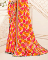 Vishal Prints Pinkish Red And Brownish Orange Printed Georgette Saree With Fancy Border