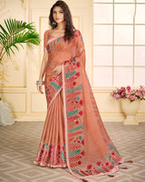 Vishal Prints Dark Salmon Tissue Brasso Saree With Tassel