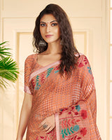 Vishal Prints Dark Salmon Tissue Brasso Saree With Tassel