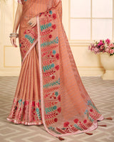 Vishal Prints Dark Salmon Tissue Brasso Saree With Tassel