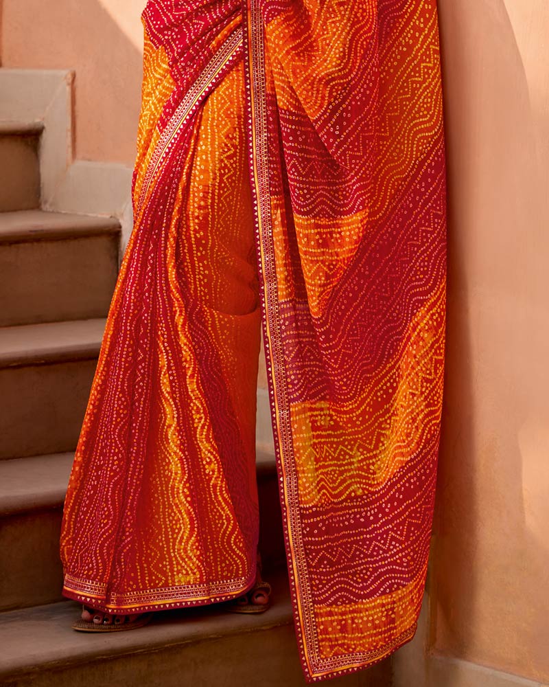 Vishal Prints Milano Red Printed Georgette Bandhani Print Saree With Fancy Border
