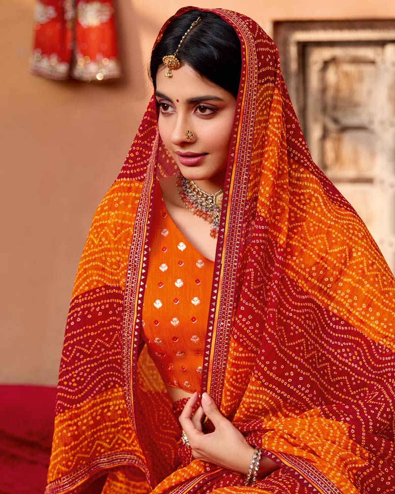 Vishal Prints Milano Red Printed Georgette Bandhani Print Saree With Fancy Border