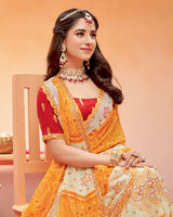 Vishal Prints Carrot Orange Printed Fancy Chiffon Traditional Print Saree With Foil Print And Cut Work Border
