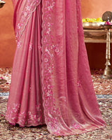 Vishal Prints Blush Pink Designer Fancy Satin Saree With Embroidery-Swarovski Work And Cut Work Border
