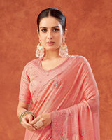 Vishal Prints Peach Designer Fancy Satin Saree With Embroidery-Swarovski Work And Cut Work Border