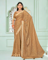 Vishal Prints Dusty Light Orange Criva Crepe Digital Print Saree With Weaved Viscose Patta