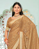 Vishal Prints Dusty Light Orange Criva Crepe Digital Print Saree With Weaved Viscose Patta