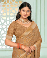 Vishal Prints Dusty Light Orange Criva Crepe Digital Print Saree With Weaved Viscose Patta