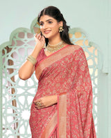 Vishal Prints Light Carmine Pink Criva Crepe Digital Print Saree With Weaved Viscose Patta