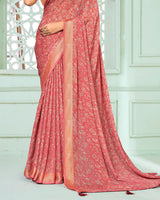 Vishal Prints Light Carmine Pink Criva Crepe Digital Print Saree With Weaved Viscose Patta