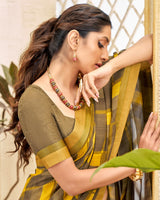 Vishal Prints Yellow And Mustard Brown Printed Georgette Saree With Border
