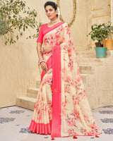 Vishal Prints Light Peach Printed Georgette Saree With Border