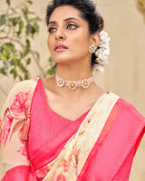 Vishal Prints Light Peach Printed Georgette Saree With Border