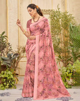 Vishal Prints Dusty Pink Printed Georgette Saree With Border