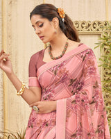 Vishal Prints Dusty Pink Printed Georgette Saree With Border