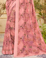 Vishal Prints Dusty Pink Printed Georgette Saree With Border