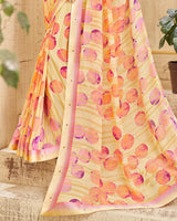 Vishal Prints Pastel Orange And Peach Printed Georgette Saree With Border