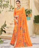Vishal Prints Pastel Orange Printed Georgette Saree With Border